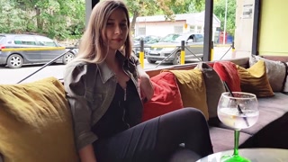 Remote control orgasm of my stepsister in Bar !