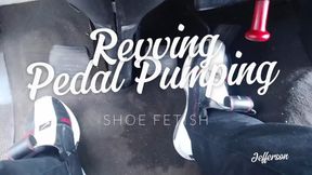 Man with shoes pumps pedals of big truck (T)