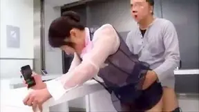 Japanese slut fucked on her desk by her boss with his big dick