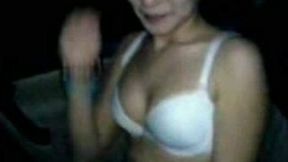 Svelte pale skin Mexican girlfriend gets naked in my car