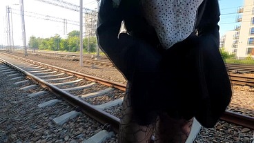 TEEN TRANS OLIVIA TRAIN RAILWAYS FLASH ROUND ASS AND DICK