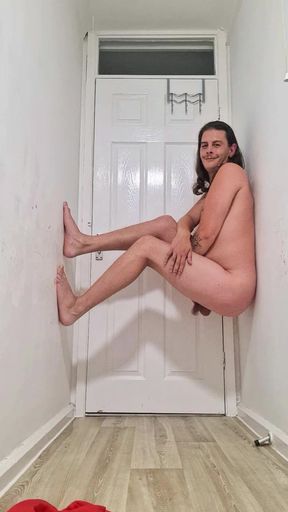 Real homemade amateur solo British shemale teen stripping my red pyjama set and my red lingerie pair in my bathroom
