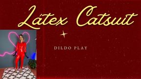 dildo play latex catsuit