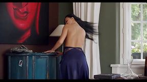 Ambitious brunette, Daphne Klyde is rubbing her pussy and moaning from pleasure, as loud as she can