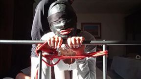 Bound in a bed I roughly fucked my wife holes &mdash;  pussy and ass front view