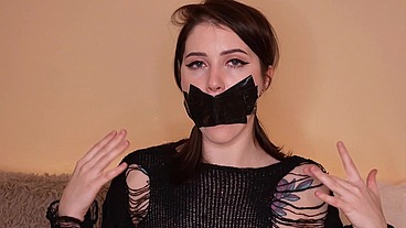 Duck Tape and Gag Ball Masturbation