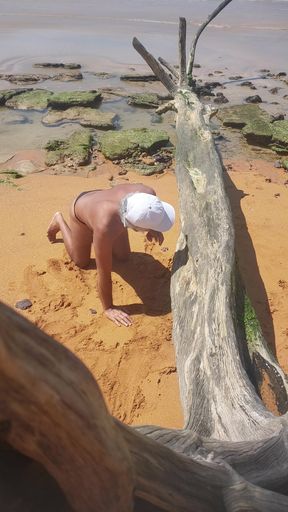Ladysilva on the beach in panties showing off her big sexy ass