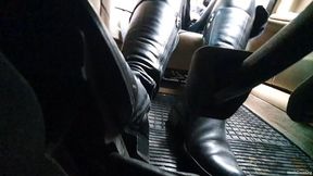 Driving BMW e60 in Flat Leather Boots Under Pedal