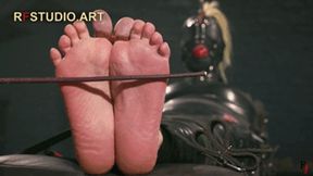 Elli in Total Tight PVC Mummification - Bastinado on Her Cute Bare Feet (FULL HD MP4)