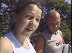 Outdoor fuck and strapon for a bisexual threesome