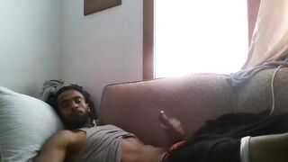 Amateur dude strokes BBC while watching porn & cums hard