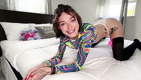 Petite and naughty slut gets banged by an enormous cock