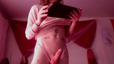 An Erect Trans Girl With Red Hair And Tattoos