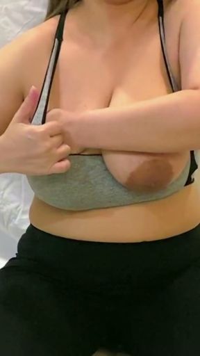 Beautiful Girl Playing With Her Big Nipples And Big Tits In Tight Leggings And Sports Bra Seducing You   Clip 1