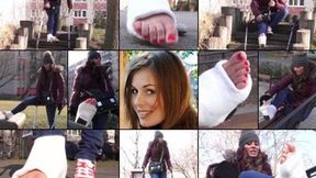Rosalie Term SLWC Crutching Misery and Cold Casted Toes in the Park (in HD 1920X1080)
