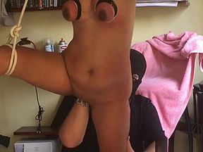 Two amateur guys dominating a horny wife in the kitchen