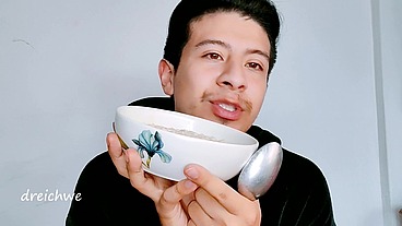 eating rice pudding