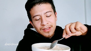 eating rice pudding
