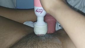 FTM records himself masturbating with dildo and vibrator wand