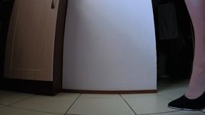 High Heels teasing tapping squating - take off and walking barefoot