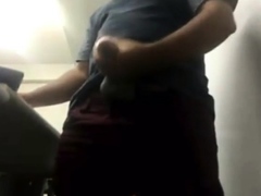 MILKING HIS BIG UNCUT BRAZILIAN DONKEY DICK AT WORK