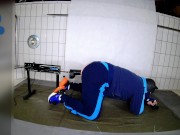 Pup machine fucked by 6,8cm toy in his german army tracksuit