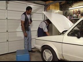 Threesome in the Car Garage with a Black Stud and Double Penetration