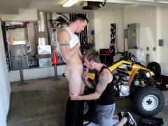 Two hot hunks take their asses for a cock ride on a yellow motorbike