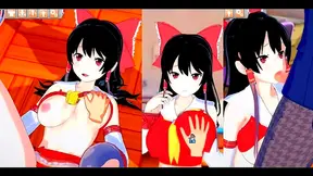 Reimu Hakurei Rubs Her Big Tits & Gives Blowjob in 3D Eroge Koikatsu! Touhou Animations