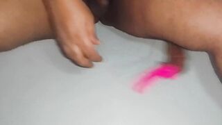 ATTEMPTING TO SIT ON MY HEFTY HUMUNGOUS FAUX-COCK. MY ARSE IS TOO TAUT