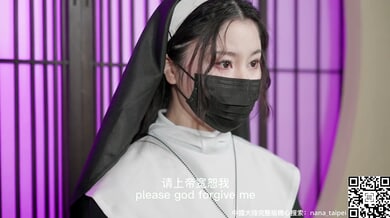 Asian nun cosplay with high heels and butt plug leads to facial cumshot