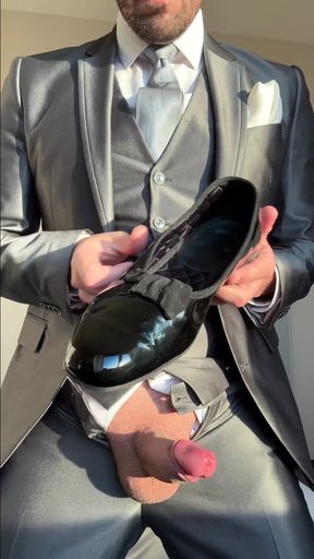 Suited Groom Jerks off in Hotel Room