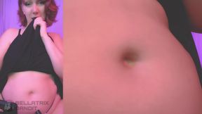 Loud stomach growling bloated belly and bare breasts