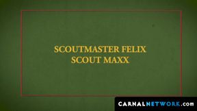 Bearded scoutmaster Felix Kamp rim jobs young Maxx while he handjobs his dick