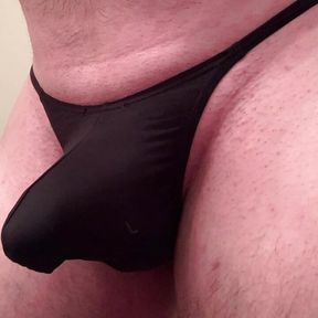 Jerking in Black G String Panty