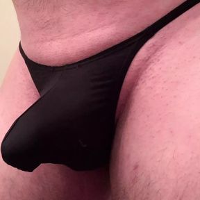 Jerking in Black G String Panty