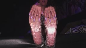 Latina Tanfeets Clear Flip Flop BWC Foot fucking Footjob in the CLUB