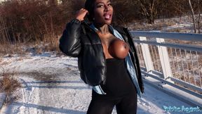 POV: Lusty Josy Black wants to ride Public Agent's big white cock