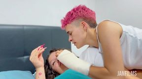 Hot Venezuelan and Colombian girls licking giant tits and fucking