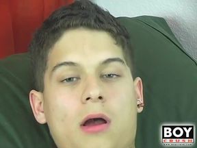 Naughty twink Angel Kelly dildo fucks himself and cums solo