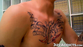 Tattoed twinks Chris Porter & Patrick Kennedy pissing & ass fucking pounding