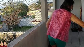 i taped my wife showing her tits on the balcony for delivery guys