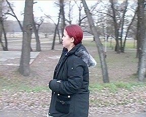 Redhead student 18+ sucks on the banks of the river for all to watch