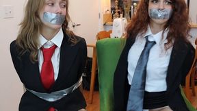 4K AT 60 FPS! Agent Mina Salome tie and gags her annoying rookie partner Jade Rose during a police training, but then she gets captured by a bad guy!