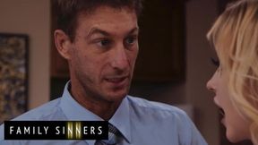 FAMILY SINNERS - Hot Blondie Models Lingerie For Stepdad & Gets Fucked Hard On The Kitchen Counter