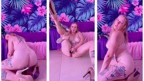 Dildo riding in gold high heels