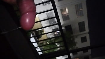 Big Cuban bull cock cum on the balcony for the neighbors