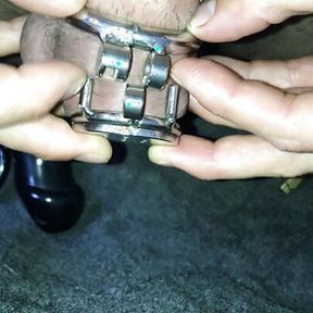 Chancing normal chastity to micro chastity cage with penis plug