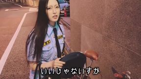 POV Japanese cop enjoys public pee desperation