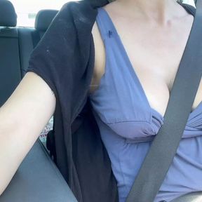 Italian Milf Artemisua Love Hit Solo Car ride Driving and flashing her big boobs